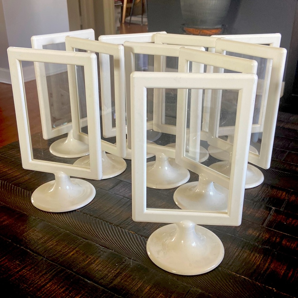 White IKEA wedding table number holder for 5x7 cards or photos